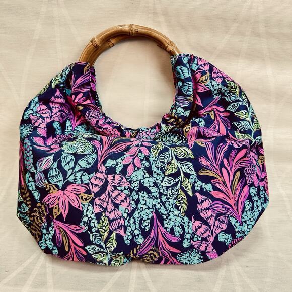 Lilly Pulitzer Bamboo Bag In Aegean Navy Calypso Coast Purse NWOT - Picture 3 of 6
